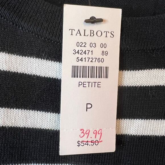 TALBOTS Stripe Knit Sleeveless Sweater in Black & White Size Small Petite - Picture 7 of 9